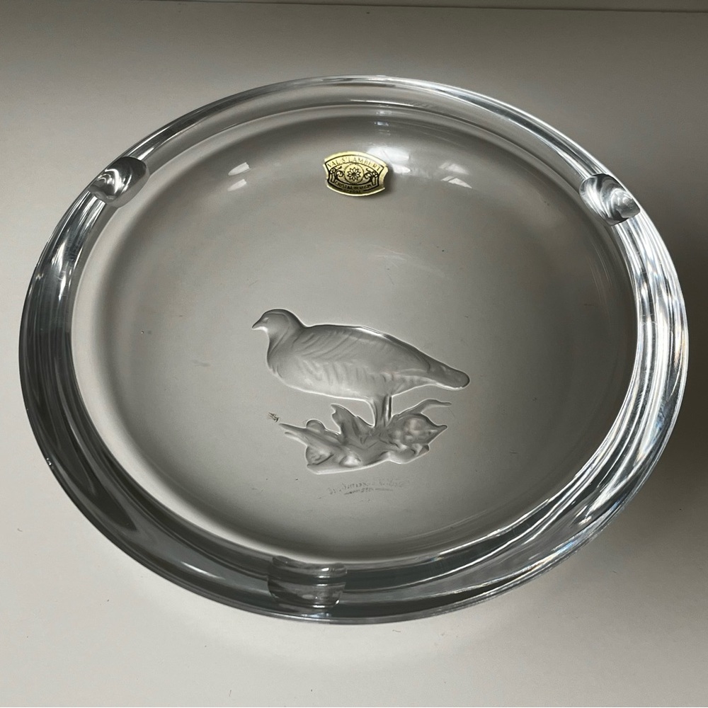 Vintage Clear Val Saint Lambert Ashtray with Bird Intaglio